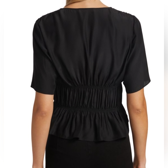 NWOT FRAME Julianne Ruched Top in Noir- Women's size XL - Picture 7 of 9